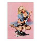 Sexy Pinup Girl Playing With Her Cat (Print Only) thumbnail