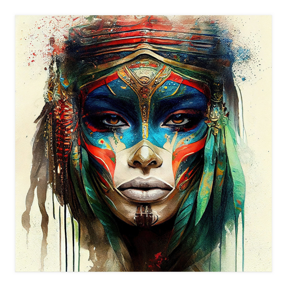 Turquoise Warrior Woman Portrait (Print Only)