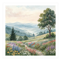Serene Mountain Meadow Watercolor Landscape (Print Only)