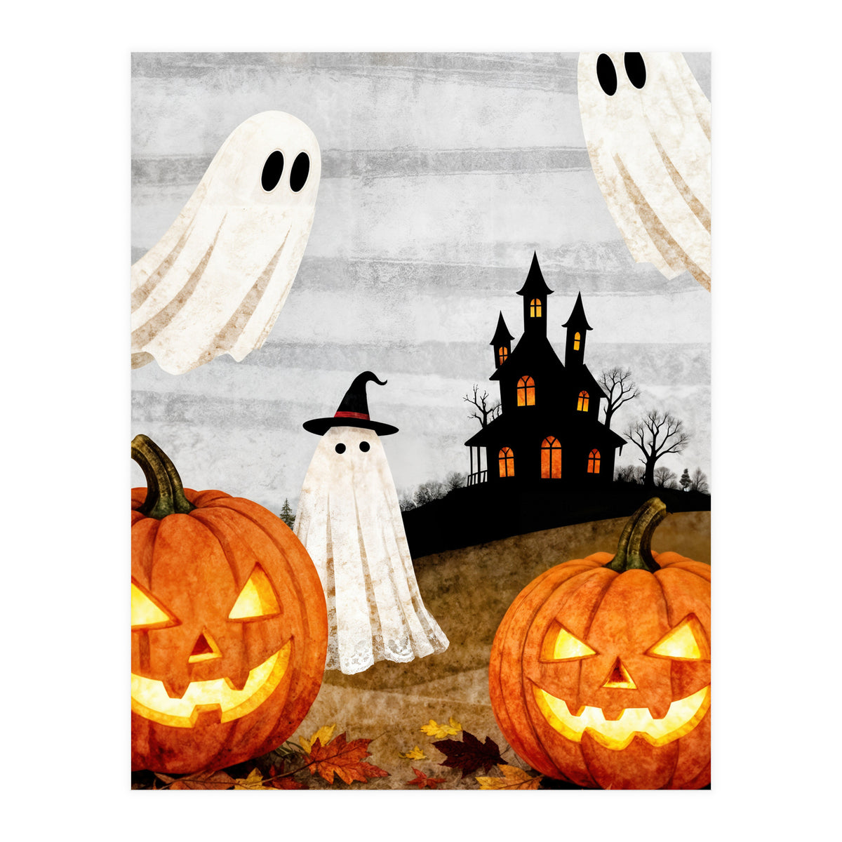 Spooky Halloween Ghost Pumpkin (Print Only)