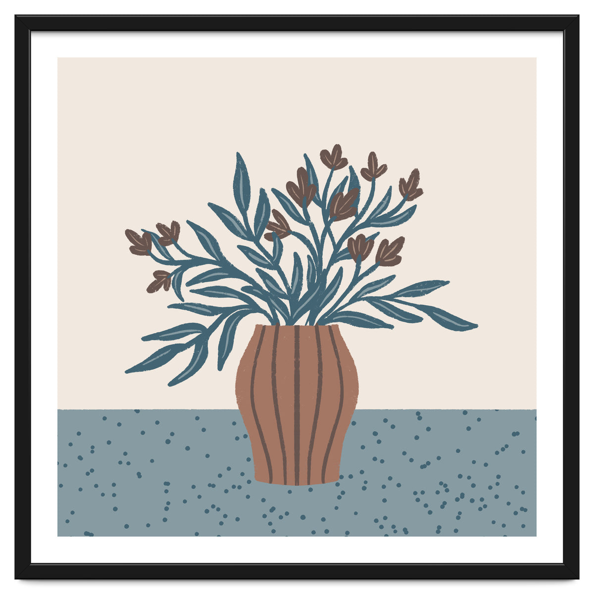 Brown Flowers in a Vase – Minimalist Floral Still Life