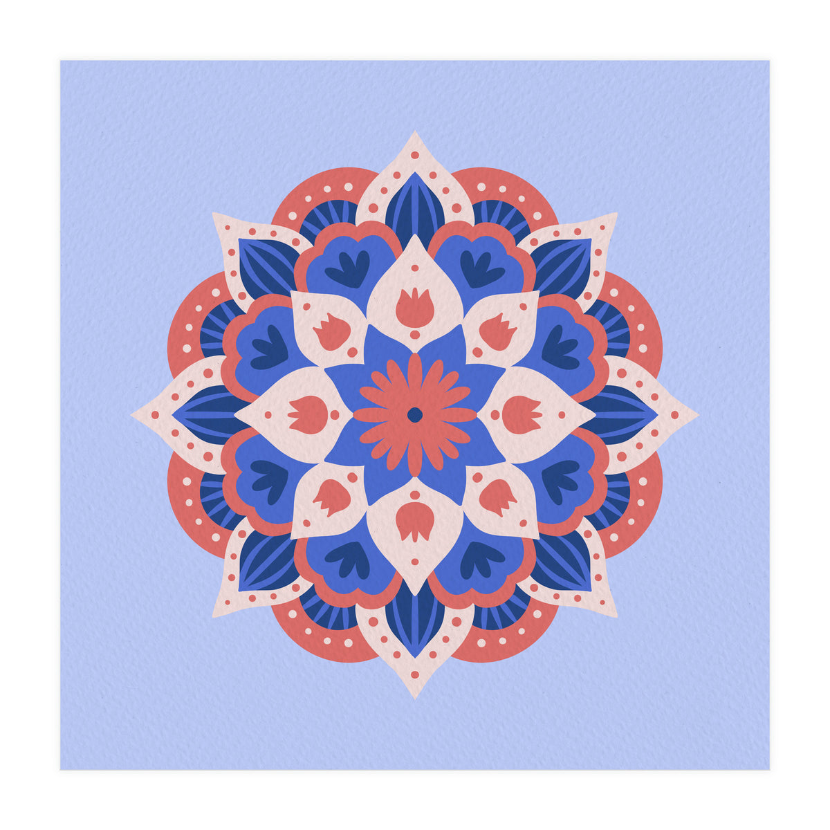 Mandala flower - blue and coral (Print Only)