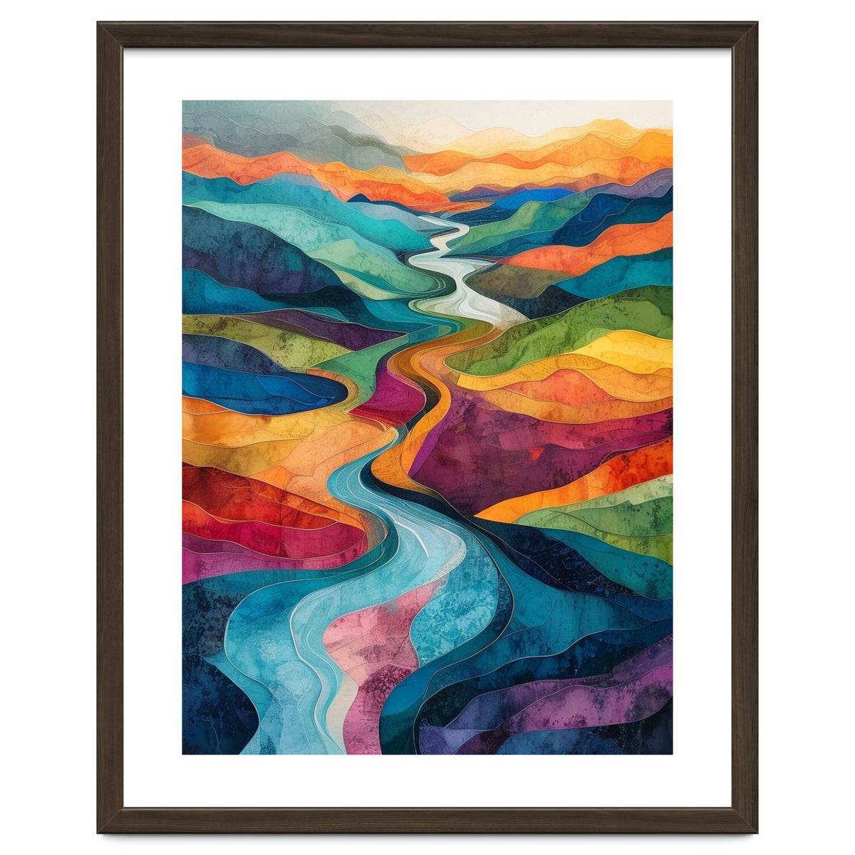 Colorful Abstract River Valley Landscape Art