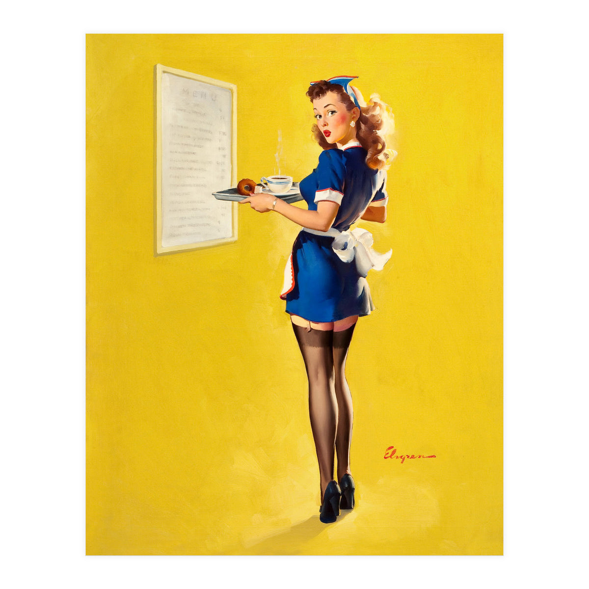Pinup Sexy Waitress Looking Back (Print Only)