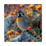 Bird Perched On A Rock With Flowers (Print Only) thumbnail