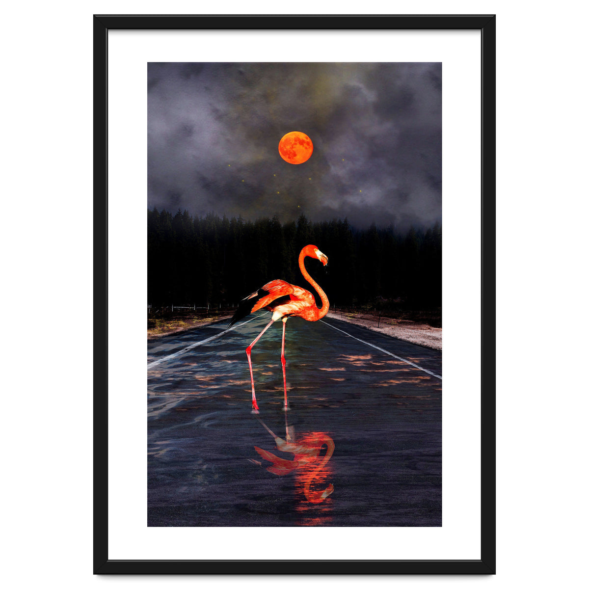Flamingo and Red Moon