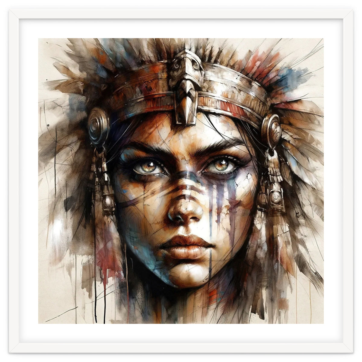 Regal Warrior Woman Watercolor Portrait