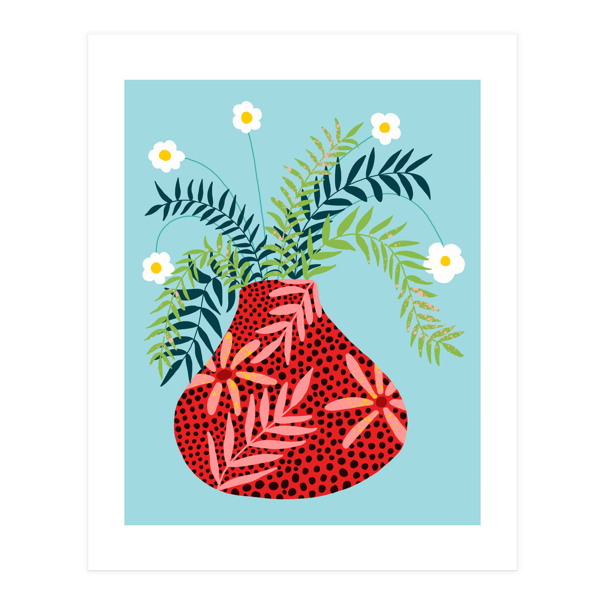 Sunny Side Up Flower Pot, Floral Odd Quirky Imperfect Whimsical Unique, Eclectic Bohemian Strange Polka Dots Maximalist (Print Only)