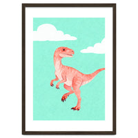 Velociraptor Watercolor Art, Cute Dino Nursery Print, Whimsical Dinosaur Illustration