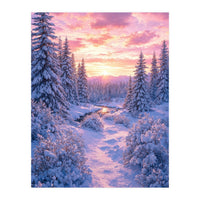Winter Sunset Glow: Serene Snowy Forest and Frozen Creek (Print Only)