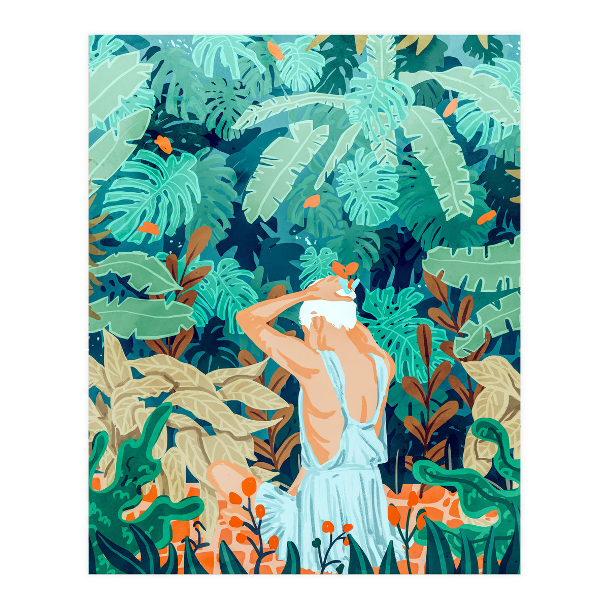 Backyard | Jungle Tropical Nature Painting | Botanical Plant Lady Banana Tree Garden Watercolor (Print Only)