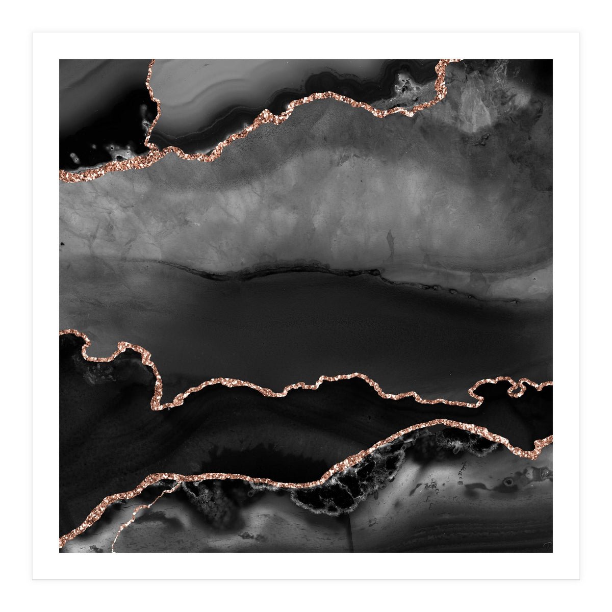 Black & Rose Gold Agate Texture 02 (Print Only)