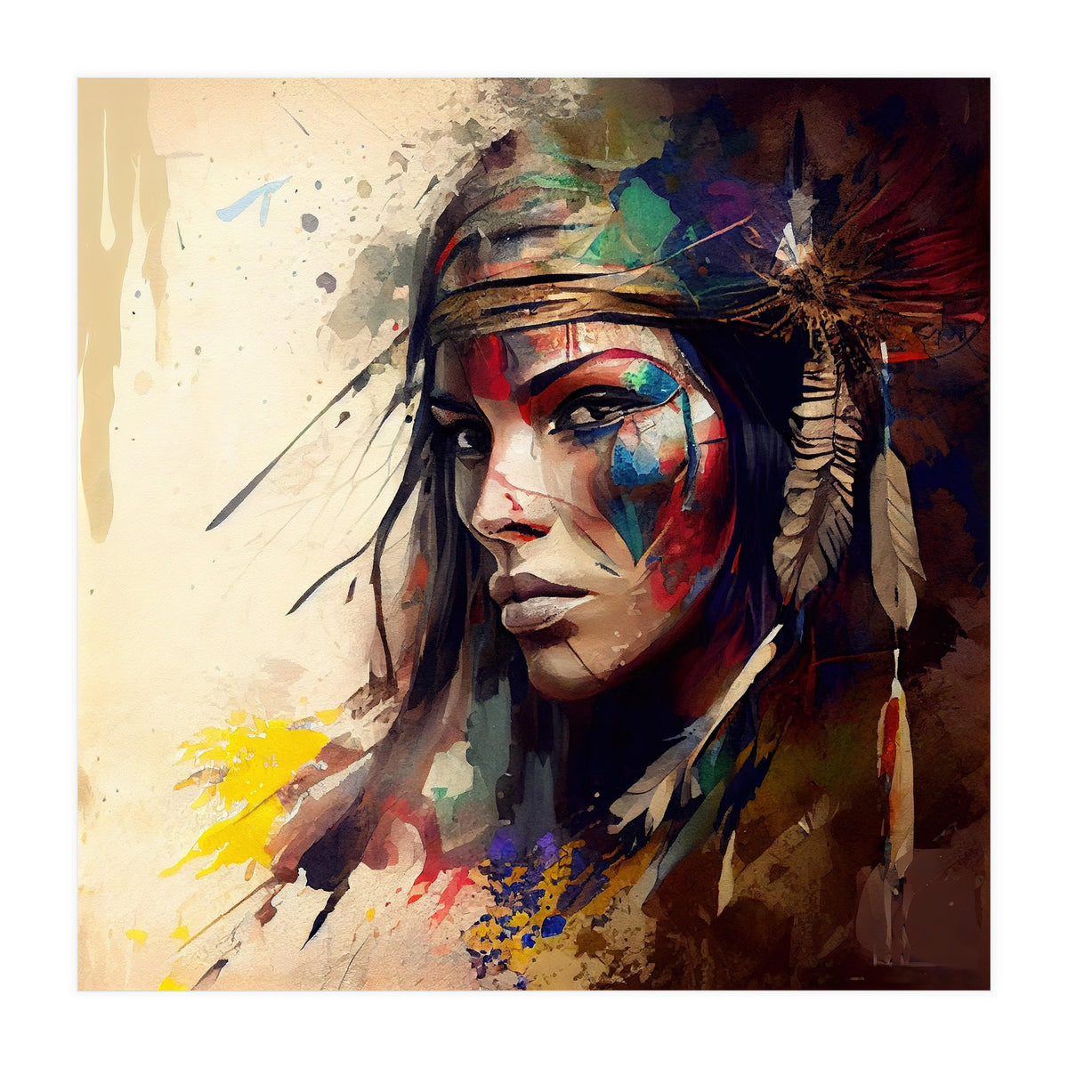 Powerful American Native Warrior Woman #4 (Print Only)