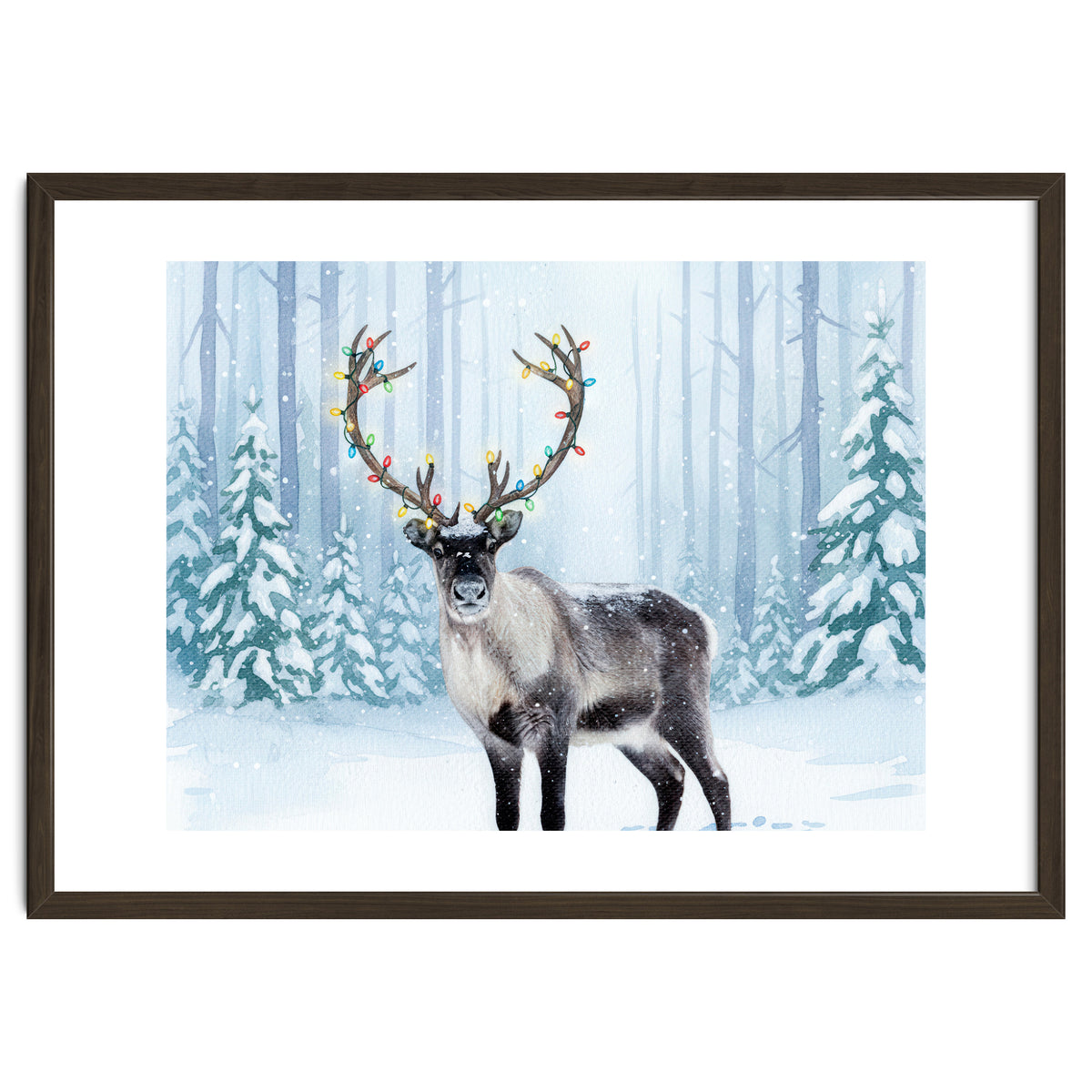 Reindeer with Christmas Lights, Deer Magical Winter Art
