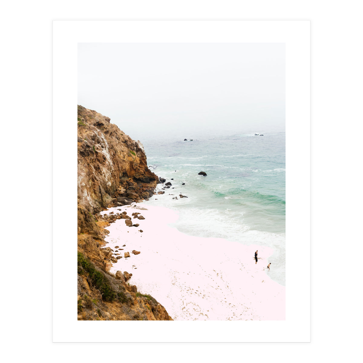 Pink Trails, Beach Tropical Travel Ocean Pastel Digital Art, Photography Sea Scenic Nature Landscape (Print Only)