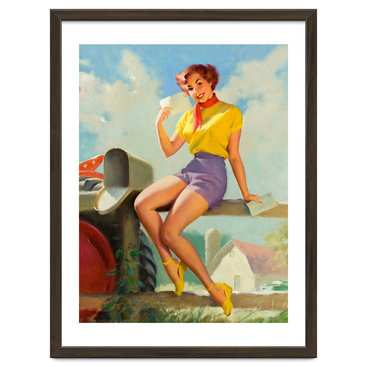 Pinup Girl On A Fence Showing A Love Letter