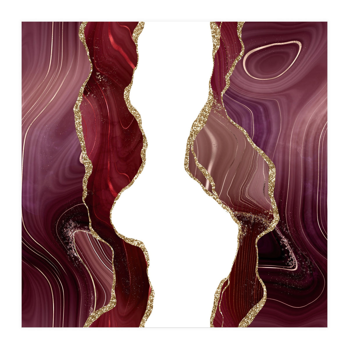 Burgundy & Gold Glitter Agate Texture 06 (Print Only)