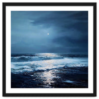 Midnight Seascape with Moonlight Reflecting
