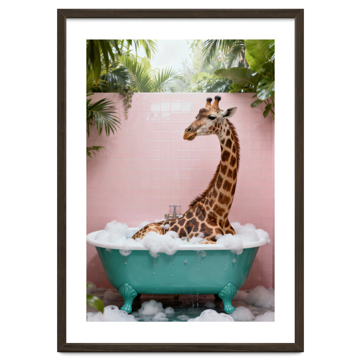 Giraffe in Bathtub, Whimsical Bathroom Art