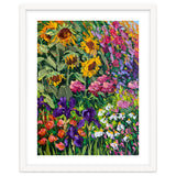 Vibrant Summer Sunflower and Iris Meadow Oil Painting thumbnail