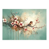Bird Resting On Cherry Blossom Branch (Print Only) thumbnail