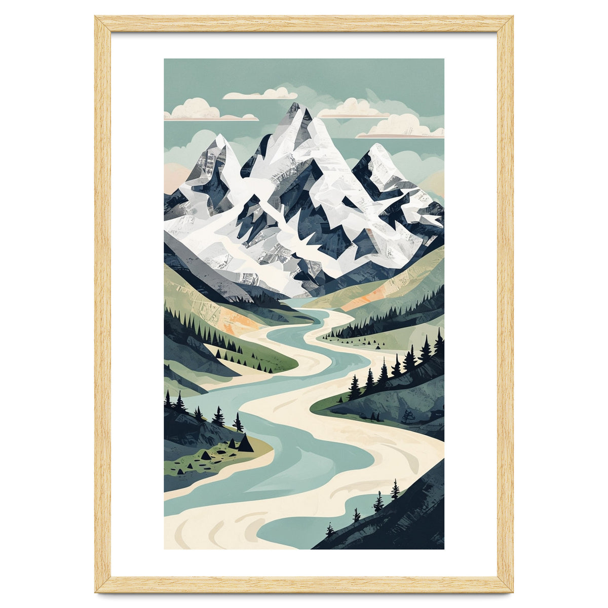 Majestic Alpine Peaks: Organic Modern Landscape Art