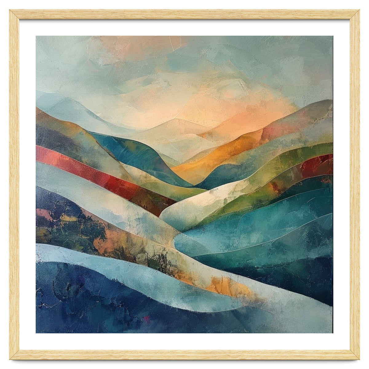 Abstract Mountain Landscape Painting with Textured Rolling Hills