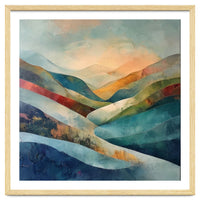 Abstract Mountain Landscape Painting with Textured Rolling Hills