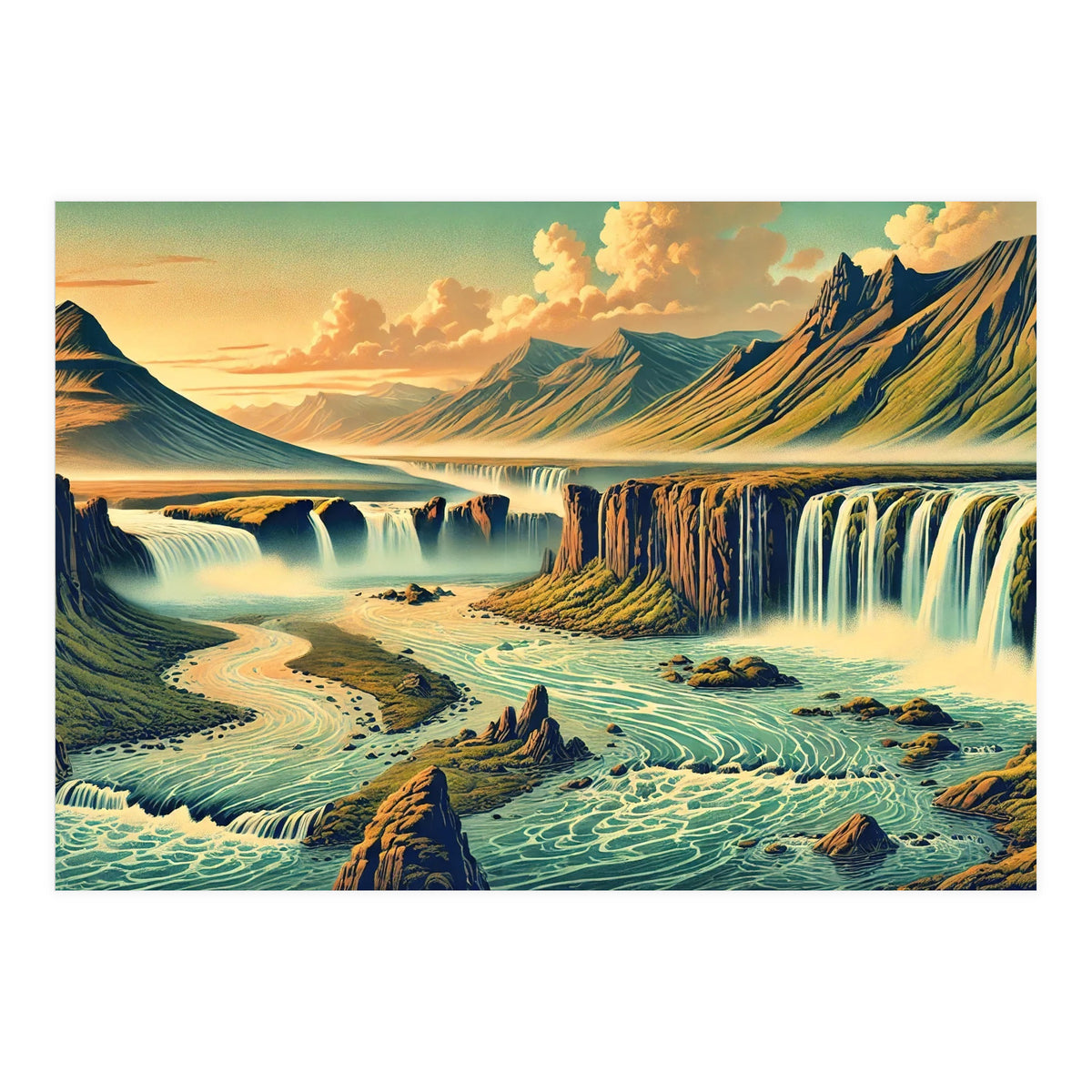 Vintage Iceland, Landscape Poster (Print Only)