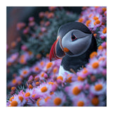 Puffin Bird Among Pink Flowers  (Print Only) thumbnail