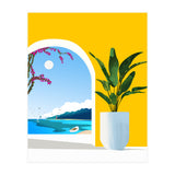 A Peek Ahead, Travel Ocean Beach Sea Tropical, Architecture Arch Boat Summer, Bougainvillea Eclectic Bohemian (Print Only) thumbnail