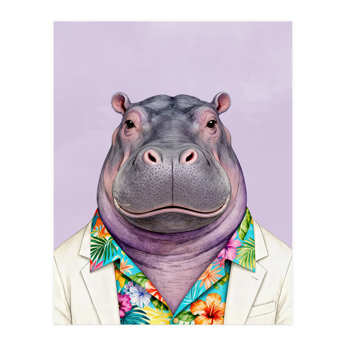 Hippopotamus in Gangster Havana Shirt (Print Only)