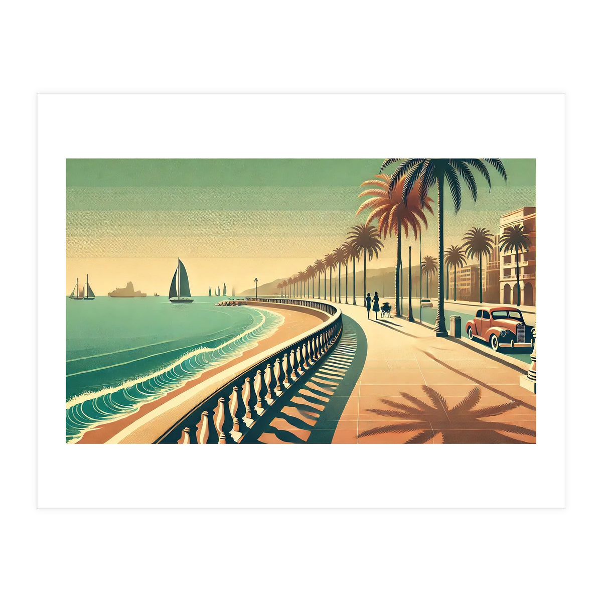 Vintage Coastal Promenade Poster (Print Only)
