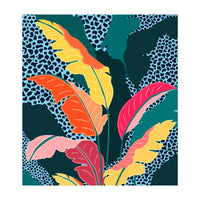 Teal & Tangerine, Botanical Nature Jungle Plants, Maximalism Eclectic Pop Of Color, Tropical Banana Leaves Bohemian Contemporary (Print Only)