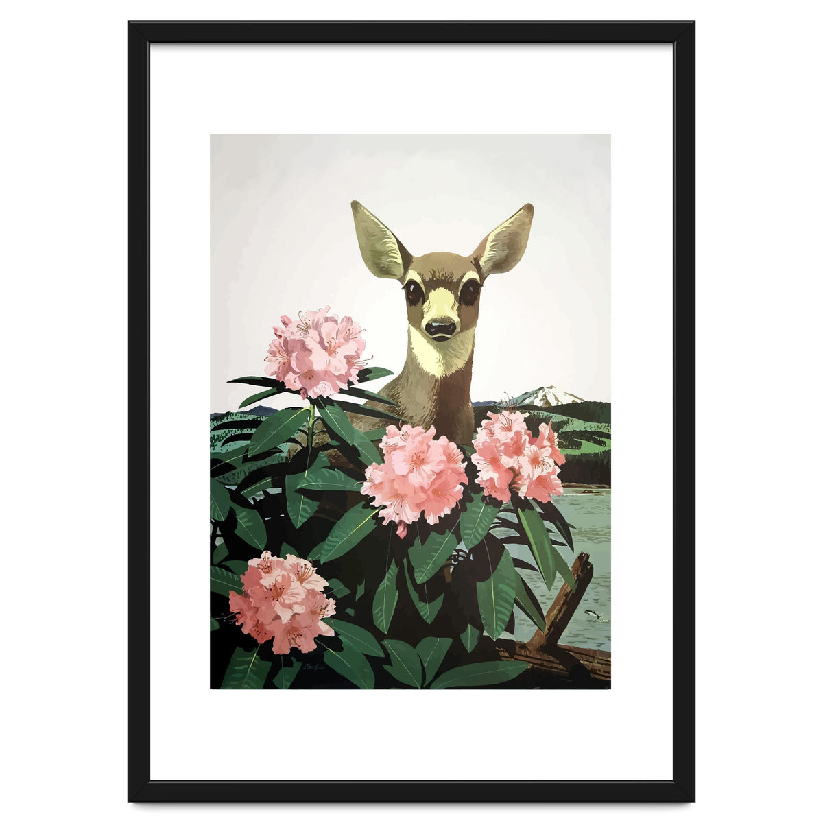 Japan, Doe in Blossom Bush