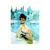 Pinup Girl In Cafe, Watercolor Painting (Print Only) thumbnail
