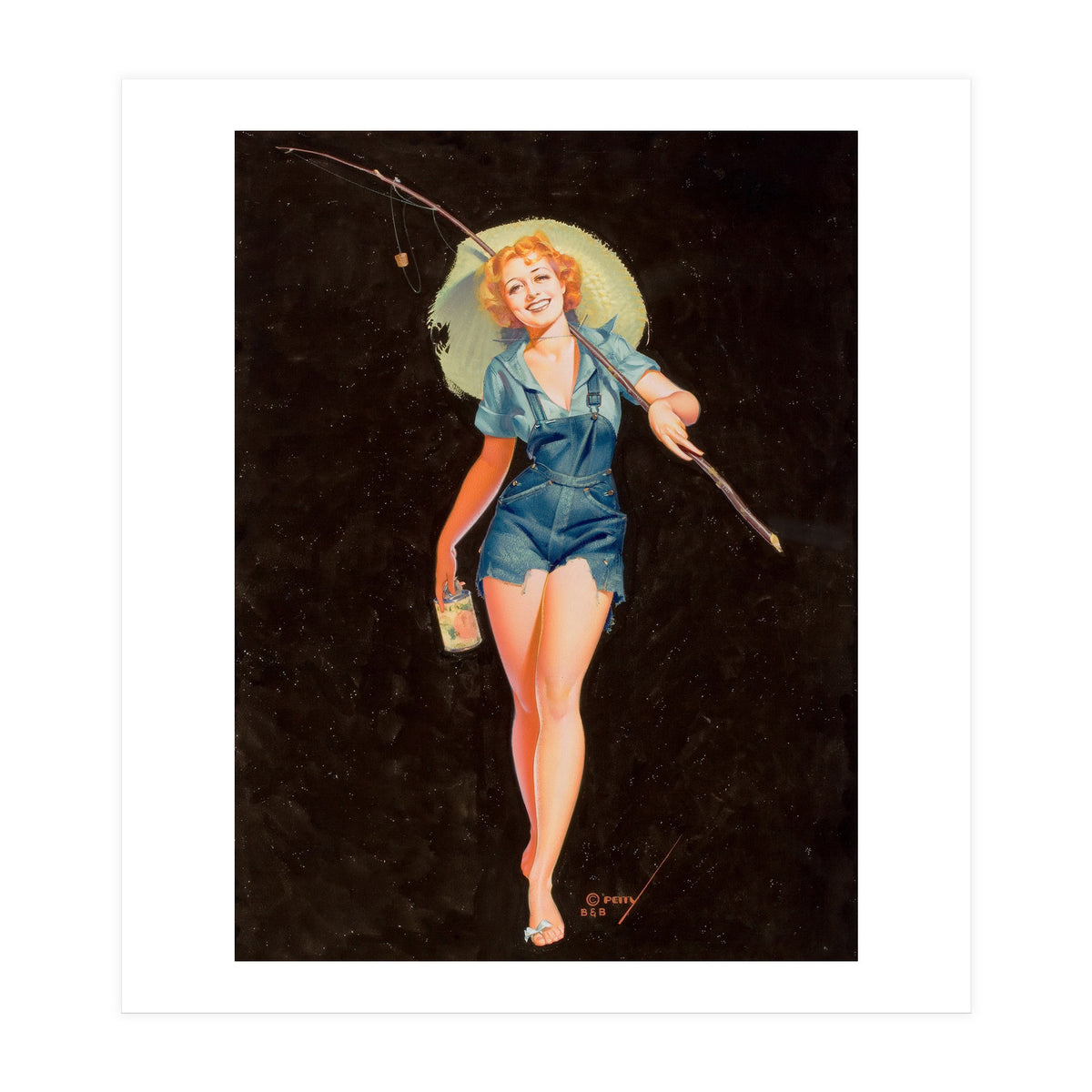 Happy Pinup Girl With A Fishing Stick (Print Only)