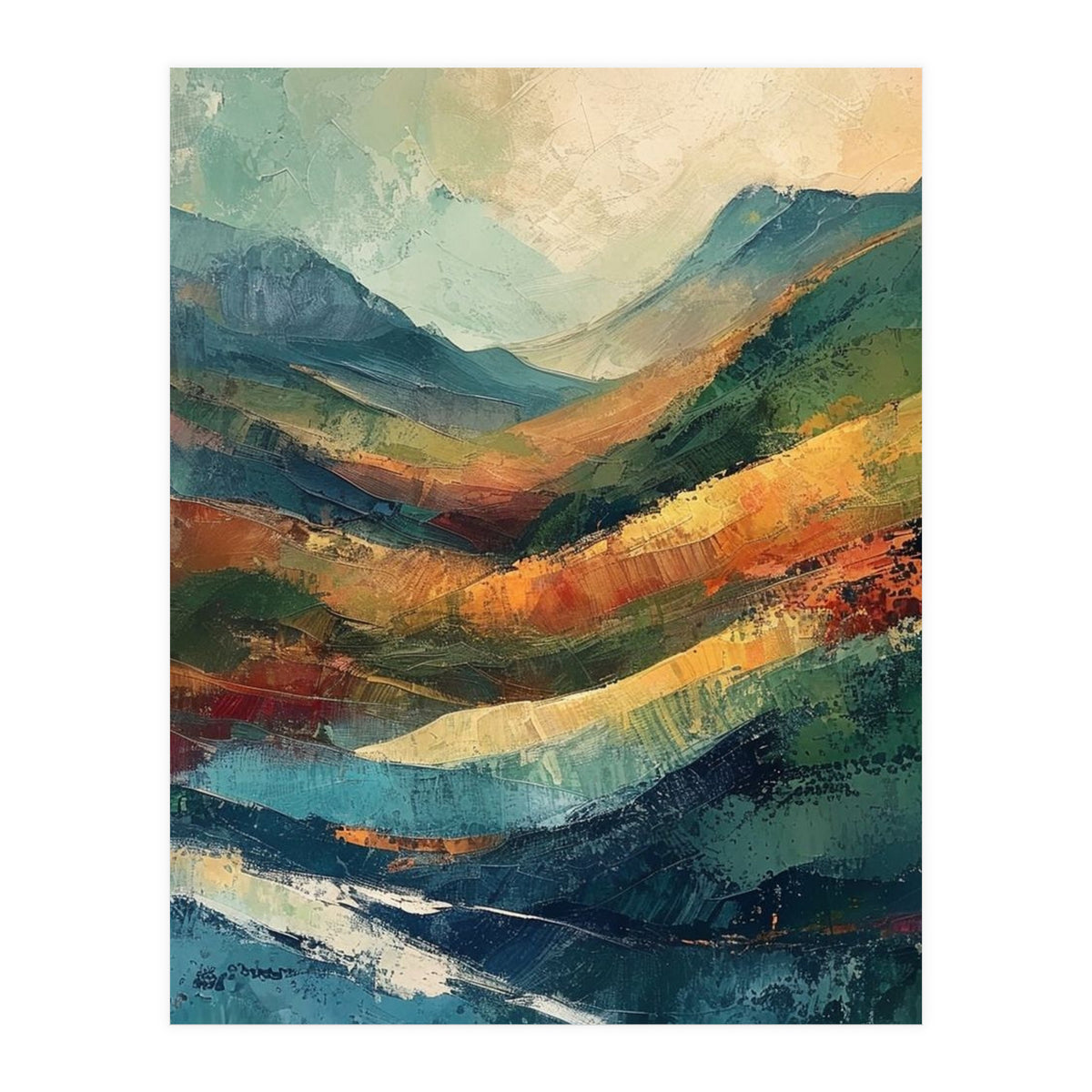 Textured Impasto Mountain Valley Landscape (Print Only)