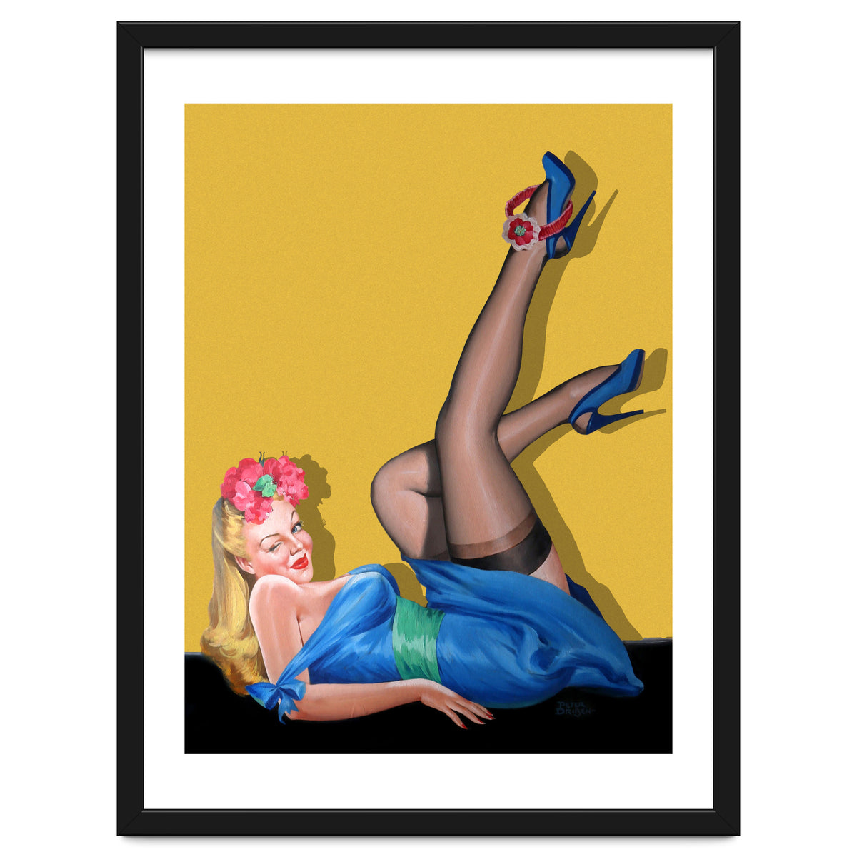 Sexy Pinup Winking Girl In Showing Her New High Heels