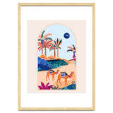 The Arabian Desert, Nature Landscape Travel Illustration, Camels Eclectic Sand Dunes Dubai Palm, Sahara Middle East Hot Summer Animals Bohemian thumbnail