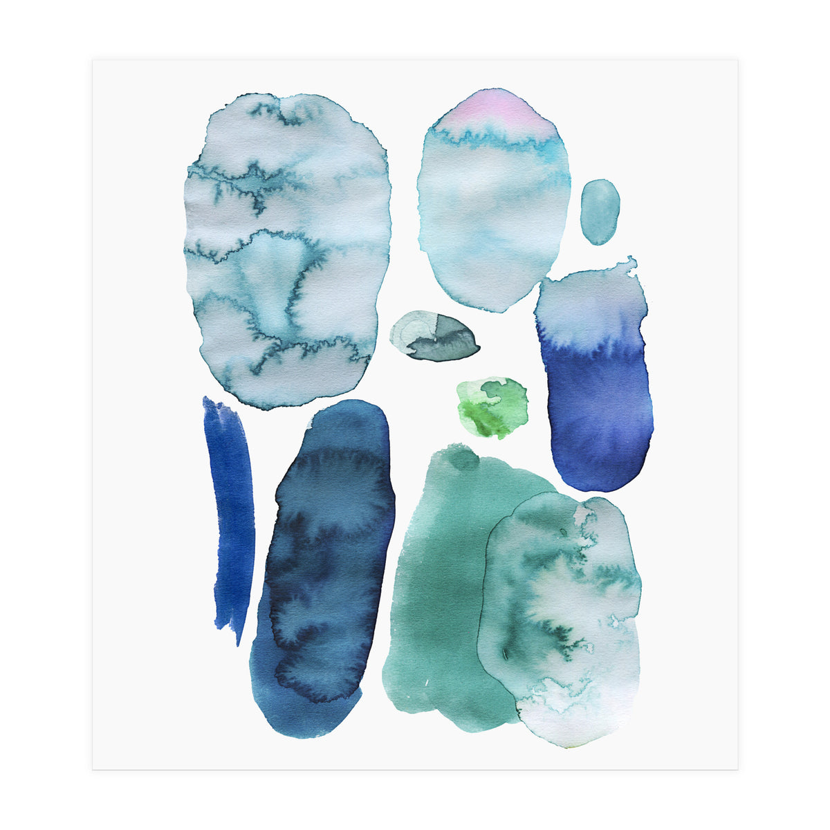 Watercolor Aqua Abstract Spots II (Print Only)