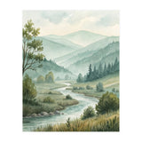Serene River Valley in Soft Watercolor (Print Only) thumbnail
