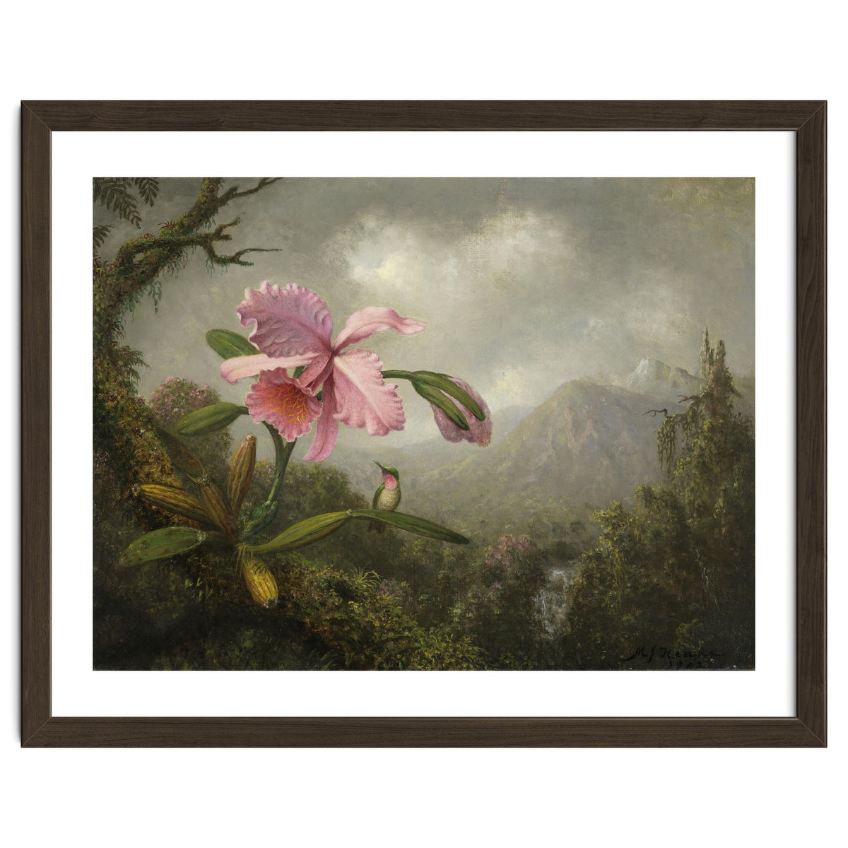 Martin Johnson Heade (Lumberville, 1819-St. Augustine, 1904). Orchid and Hummingbird near a Water...