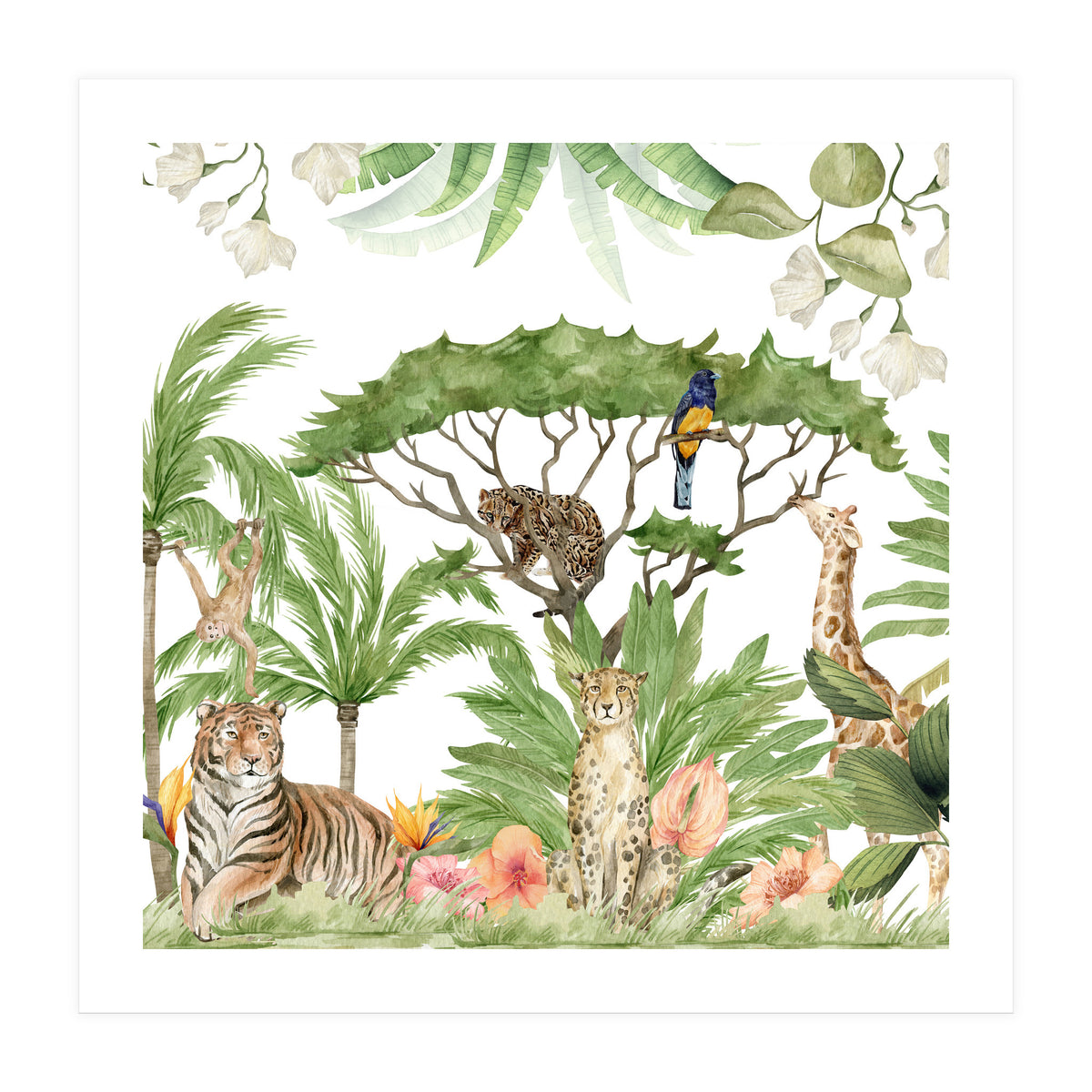 Watercolor Animals Savannah Landscape (Print Only)