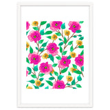 Floral Forever, Colorful Summer Garden Botanical Illustration, Pink Boho Vibrant Painting thumbnail