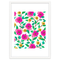 Floral Forever, Colorful Summer Garden Botanical Illustration, Pink Boho Vibrant Painting