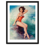 Pinup Girl Posing In Front Of Big Waves On The Beach thumbnail