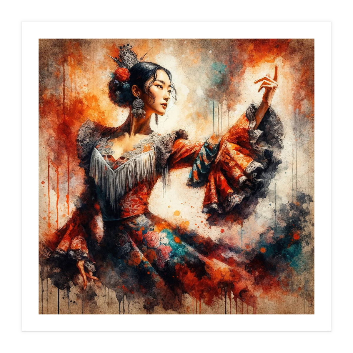 Majestic East Asian Flamenco Dancer (Print Only)
