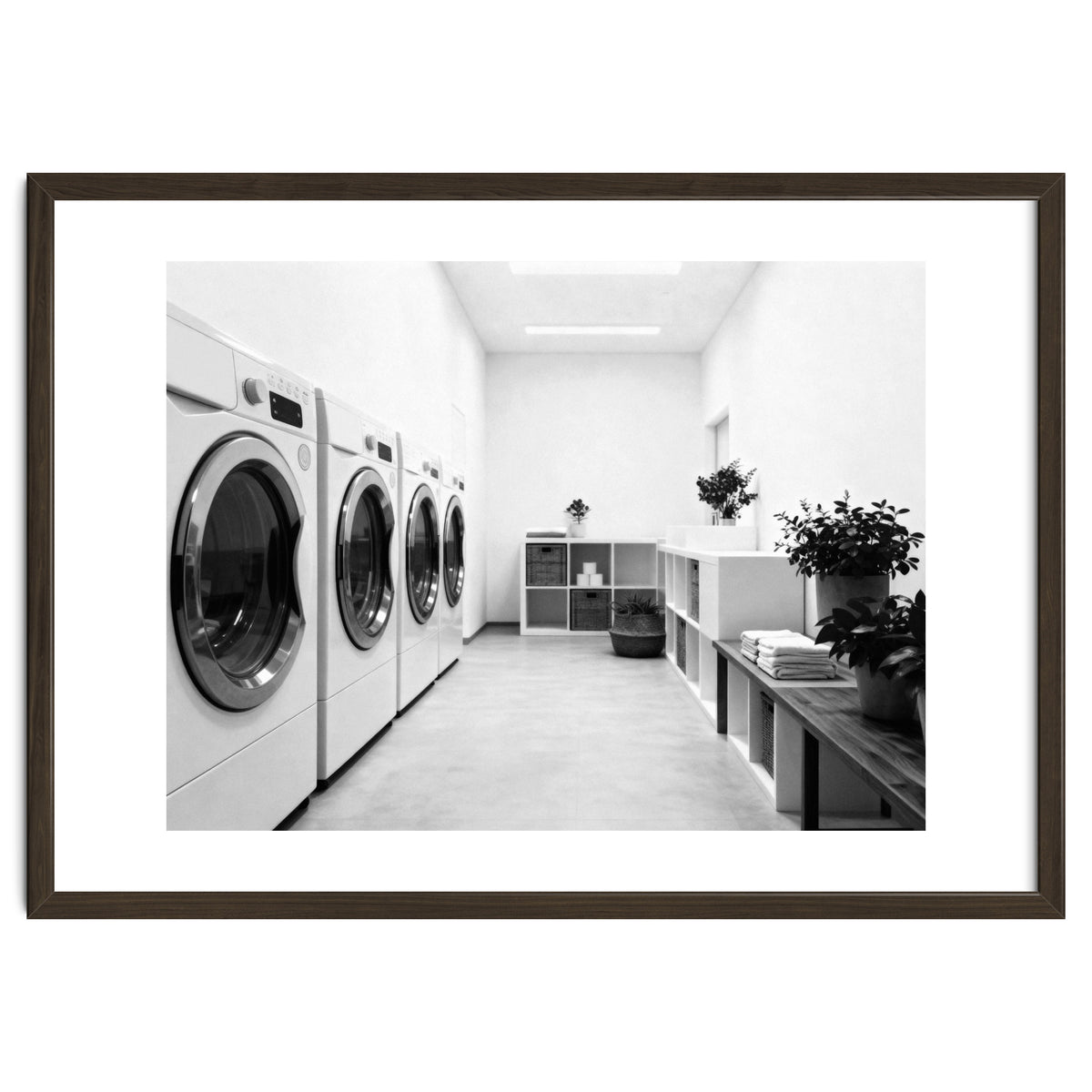 Minimalist Black and White Laundry Room Art, Washing Machine Photography