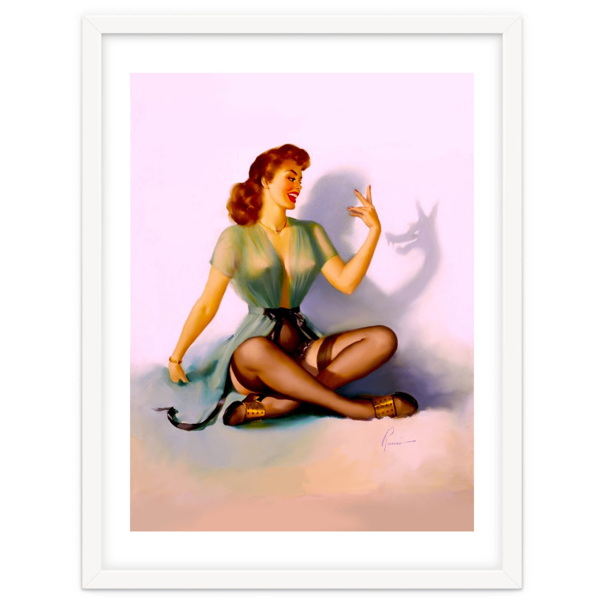 Sexy Pinup Making A Big Bad Wolf Shadow On The Wall